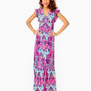 NWT Lilly Pulitzer Adriann flutter Maxi Dress She’s Too Fly - XL